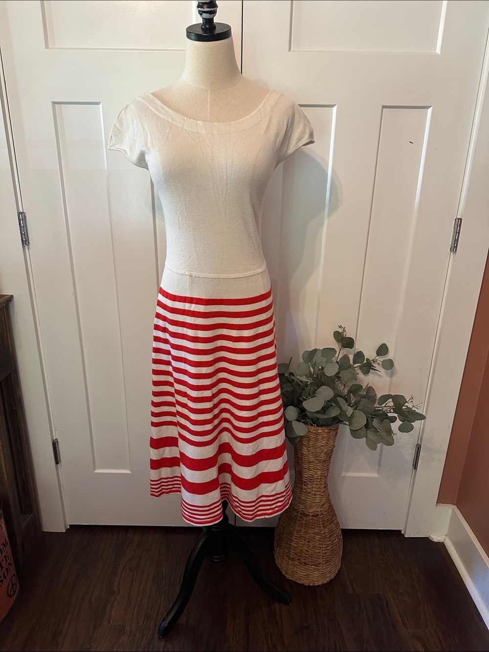 Boden Harriet Cream Orange Red Stripe A-Line Knit 6 cap sleeve scoop neck Dress - Picture 12 of 12